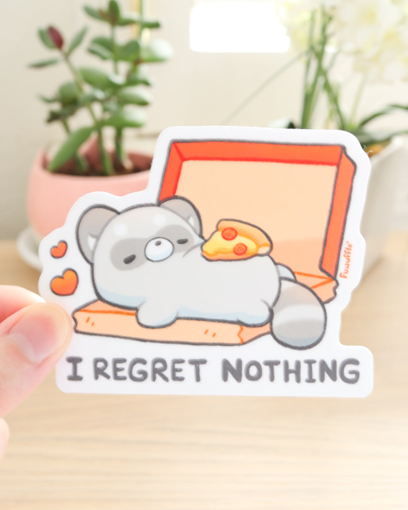 I Regret Nothing Raccoon Vinyl Sticker – Fuwuffle