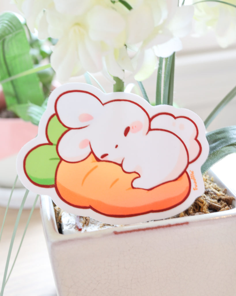 Sleepy Carrot Bunny Vinyl Sticker β Fuwuffle