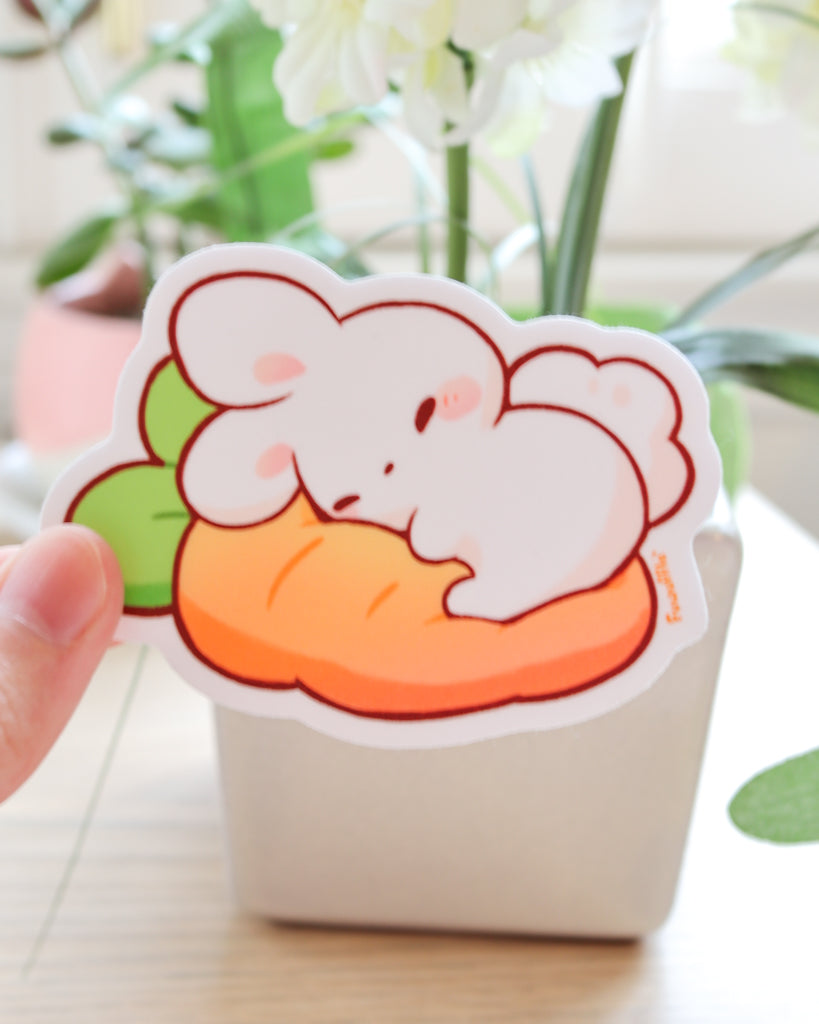 Sleepy Carrot Bunny Vinyl Sticker β Fuwuffle